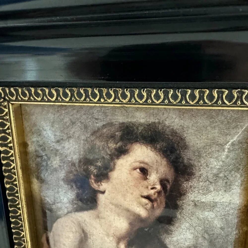 Vintage B.E.Murillo Art  St.John The Baptist Child  Convex Wooden Frame